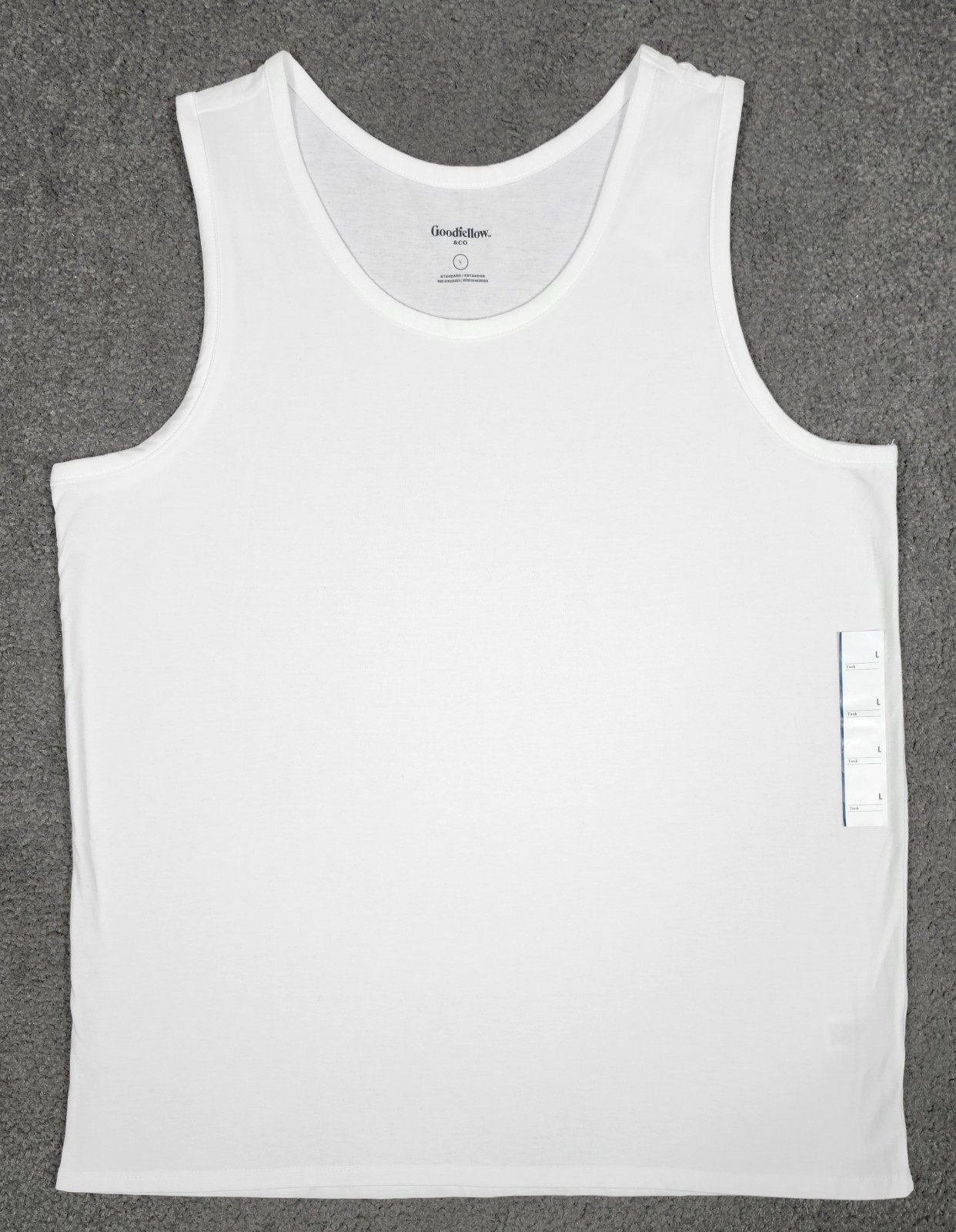 Men’s Sleeveless Tanks T Shirts LARGE White 4 PACK Goodfellow Round Neck Stretch