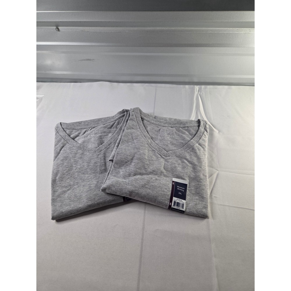 George Mens 2 Pack Heather Gray V-Neck T-Shirts Moisture Wicking Size 2XL NWT