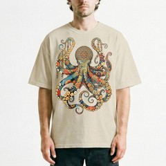 Ornatedala Octopus Intricate Pattern Vintage T-Shirt Boho Sea Creature Tee