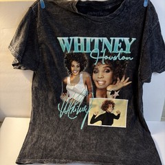 Whitney Houston Tee 100% Cotton Signature Collage Graphic Acid Wash T-shirt L