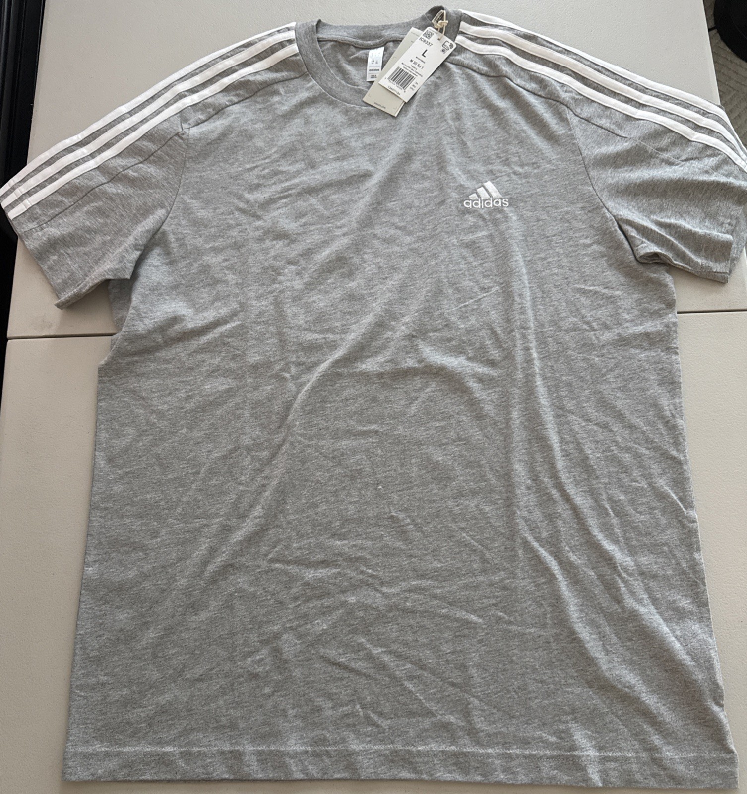 NWT Adidas Men’s Essentials Single Jersey 3-Stripes Tee, Size Large #IC9337
