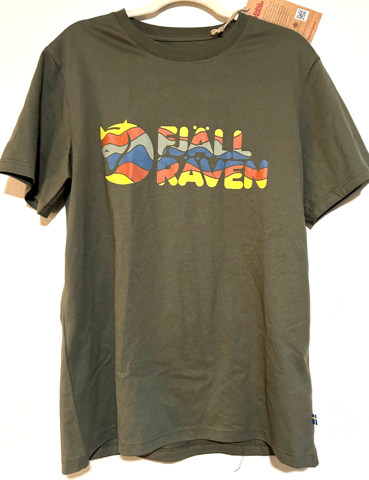 FJALLRAVEN Arctic Fox logo t-shirt LARGE tag sweden nordic outdoor camp