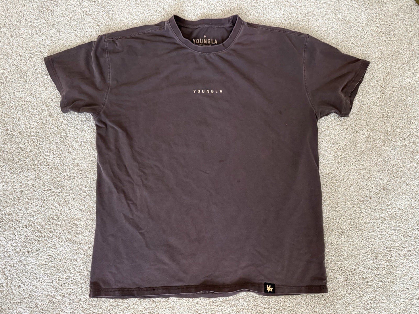 Young La Men’s Short Sleeve T-Shirt Size Medium Brown Crew Neck Cotton Blend
