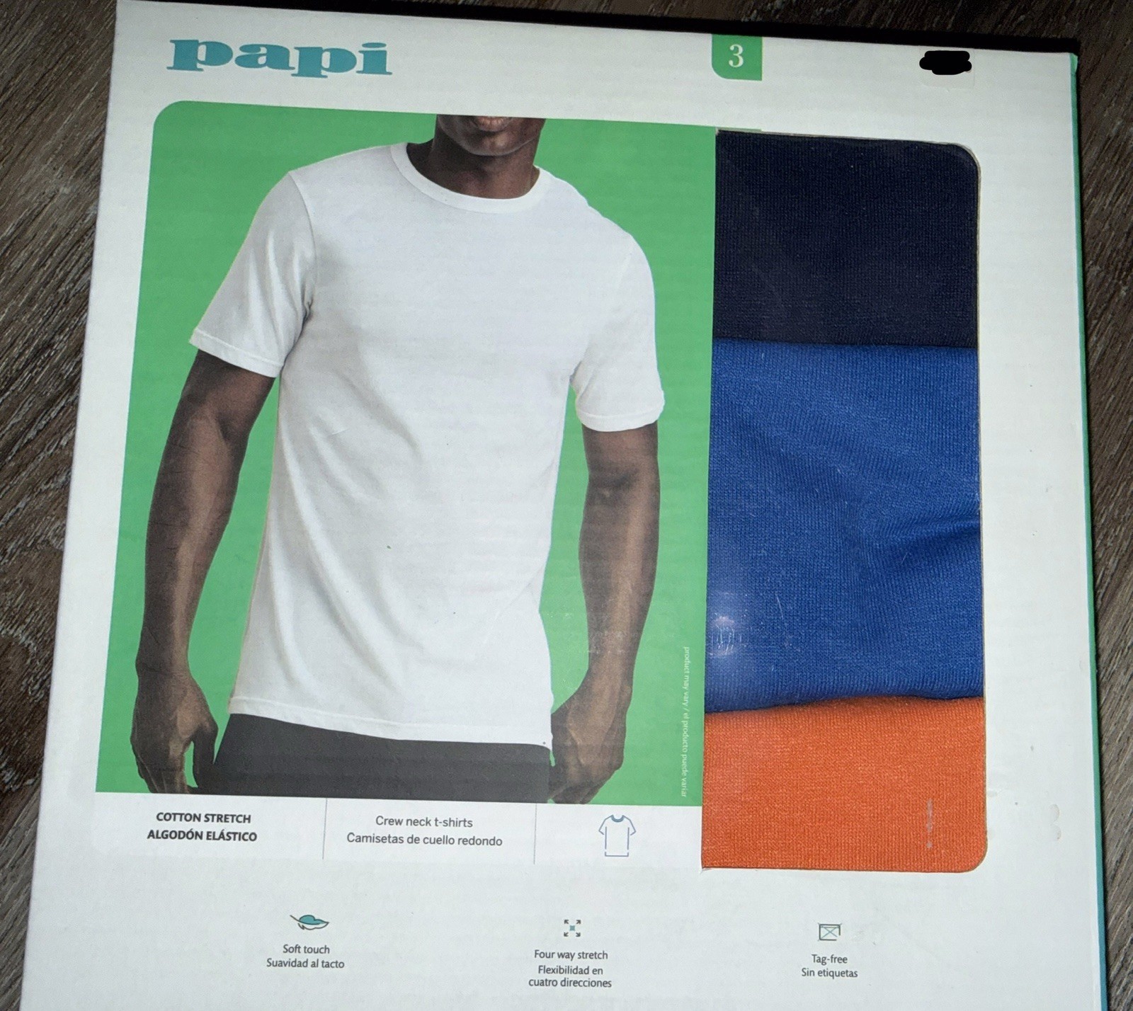 Papi Men’s 3-Pack T-Shirts Crew Neck Undershirts Cotton Blend Multicolor (A), M