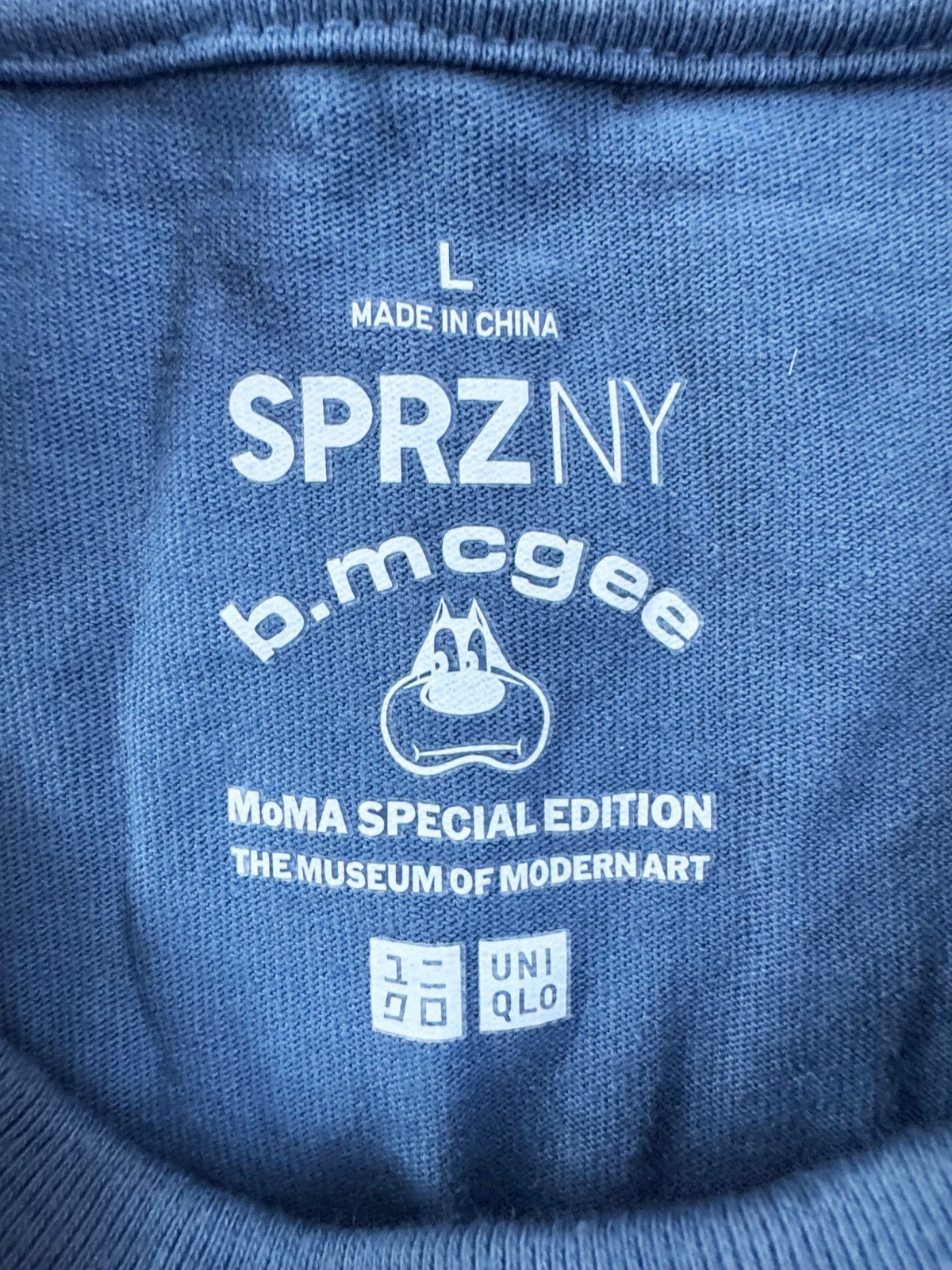 BARRY McGEE x SPRZ NY x MoMA T-Shirt Op Art Blue 100% Cotton Size L gallery