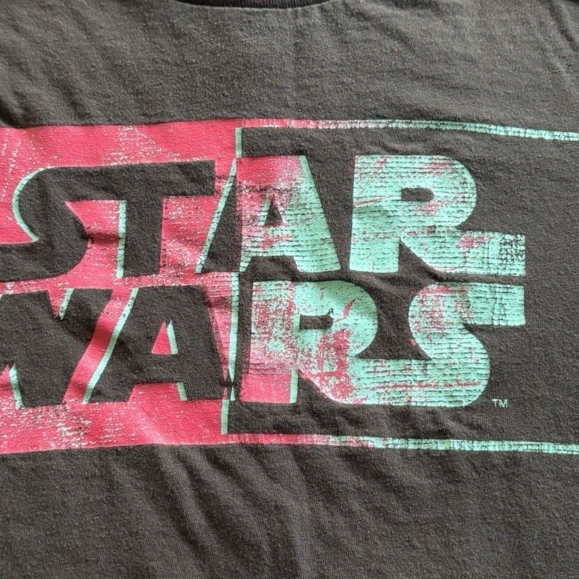 Mens Star Wars Graphic T Shirt Black Large LG Retro Comic Style Tee Pink Blue gallery