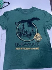 Harry Potter Hogwarts Shirt Mens S Hunter Green School Witchcraft Wizardry Tee