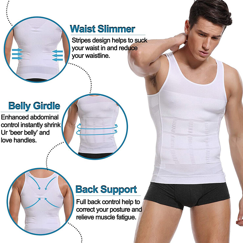 Men's Body Shaper Toning T-Shirt Ultra Durable Vest High Compression Underwear gallery
