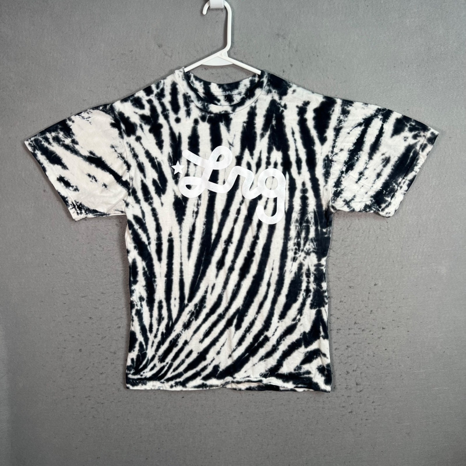 LRG Tie-Dye Logo T-Shirt Small Black & White Cotton Blend Short Sleeve