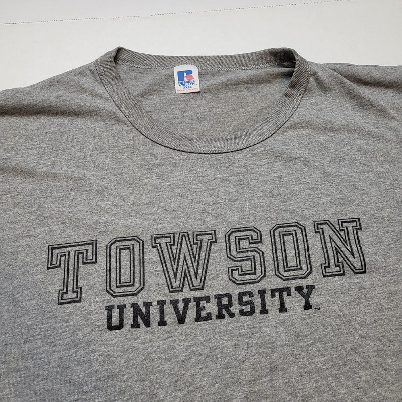 Vtg Towson University T-Shirt Mens 3XL Gray Russell Spell Out USA 90s I9