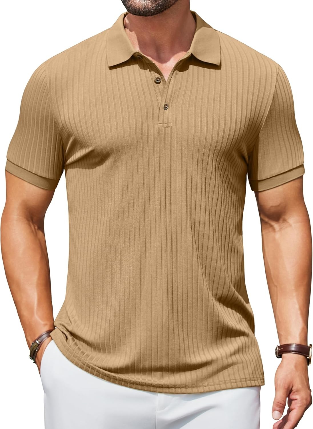 Men's Slim Fit Textured Polo Shirt Short Sleeve Casual Golf T-Shirt Summer Wear gallery
