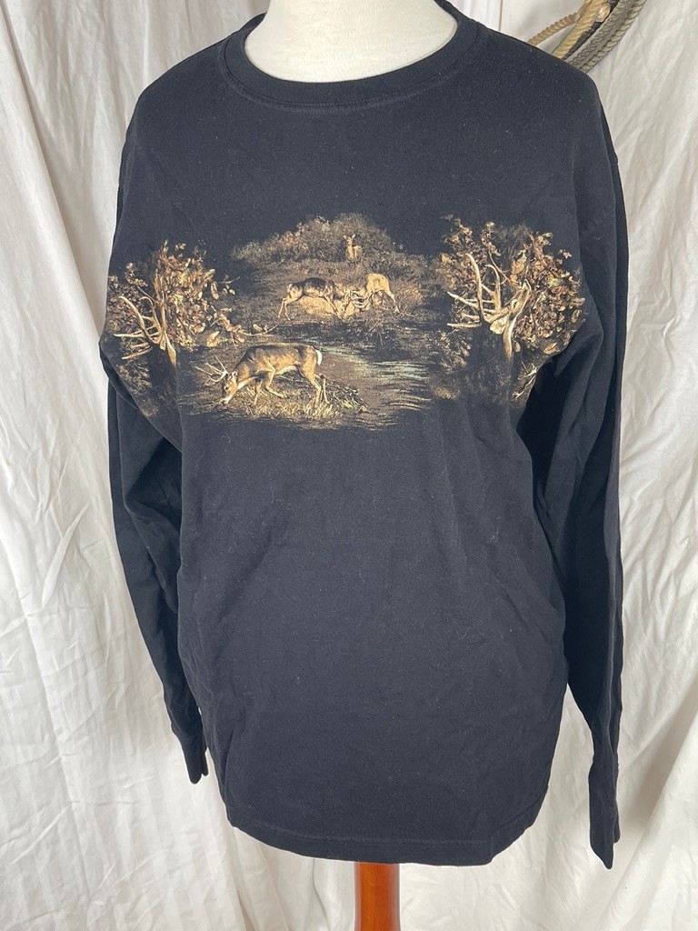 North River Mens Shirt Large Deer Rut Black Graphic Cotton Easy Care gallery