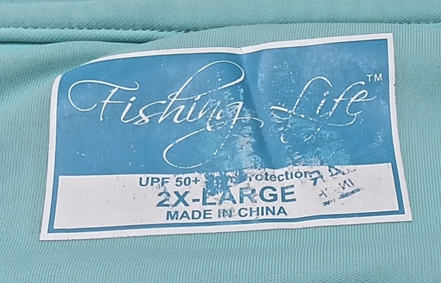 Mens Fishing Life T Shirt 2XL Aqua Blue Long Sleeve Tee Graphic Boating Angler gallery