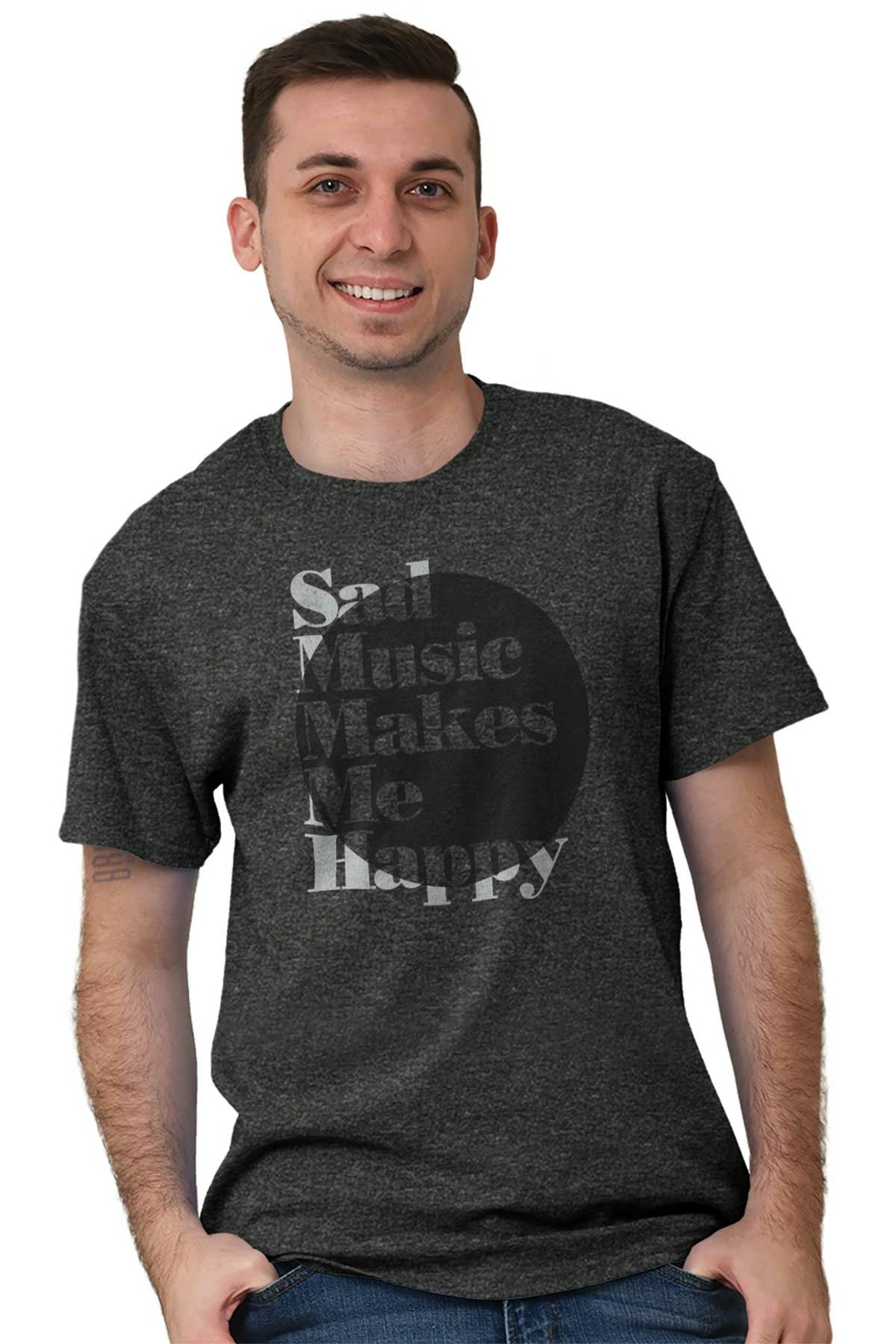 Sad Music Makes Me Happy Goth Emo Punk Rock Womens or Mens Crewneck T Shirt Tee gallery