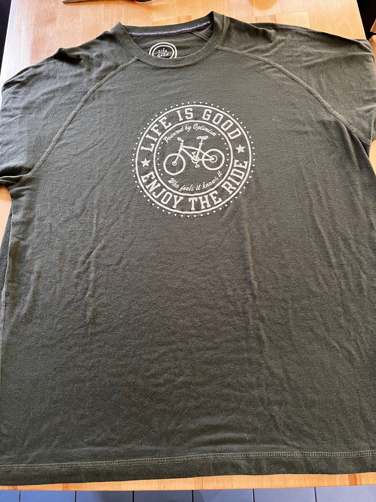 Life is Good Enjoy The Ride Bicycle Graphics Semi-Fitted GREEN T-Shirt Men's L gallery