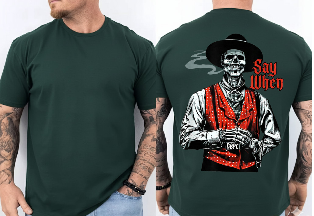 Skull Say When Funny Skeleton Lover ON BACK T-Shirt gallery