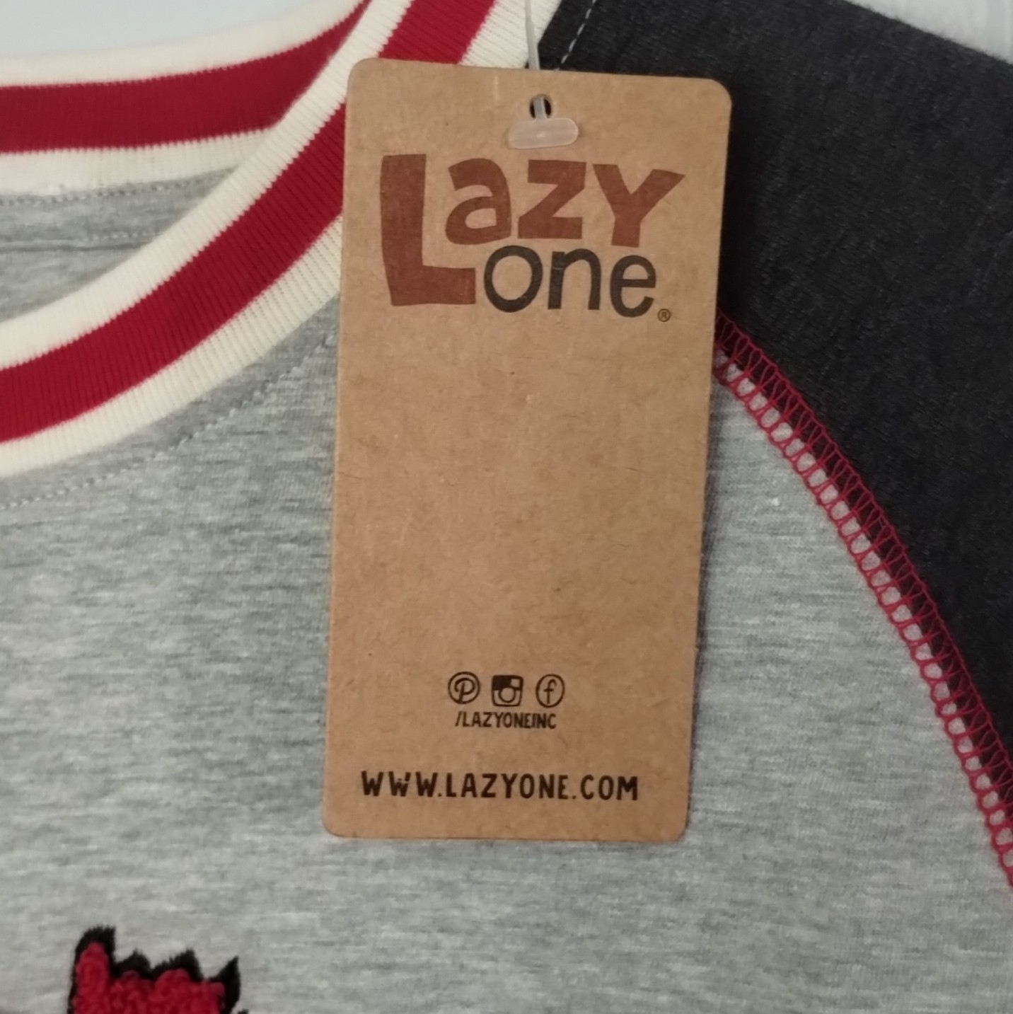 Lazy One Men's XL Gray/Black Raglan Long Sleeve Crew Neck Embroidered Moose Tee gallery