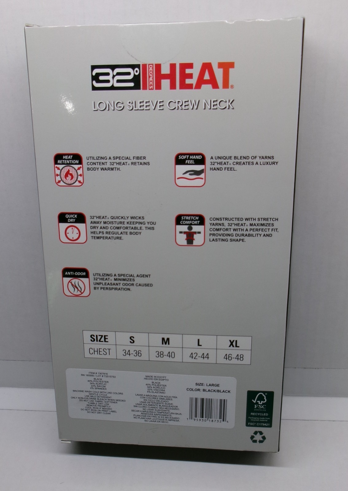 2 pk 32* Heat CREW NECK Long Sleeve Black Base layer Warm/Soft/Stretch/Quick Dry gallery