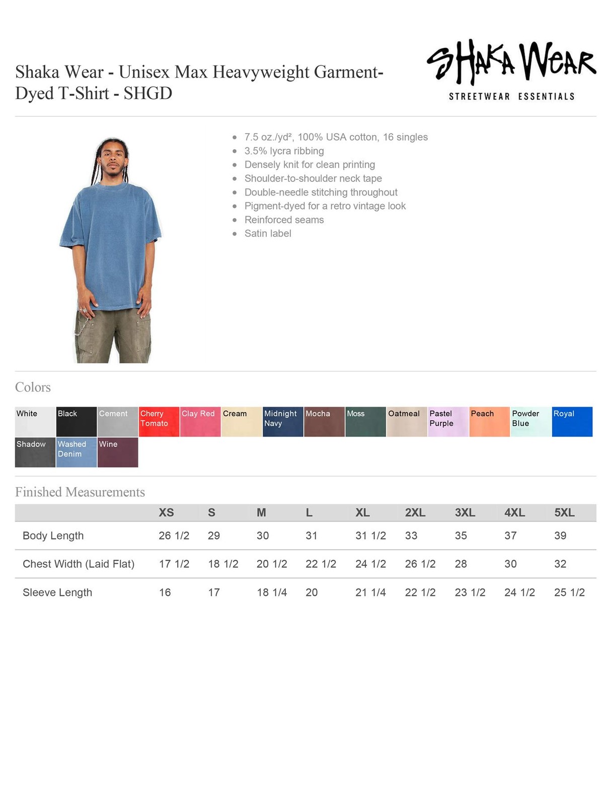 Shaka Wear Mens USA Cotton Crew Neck Short Sleeve Garment-Dyed T-Shirt SHGD gallery
