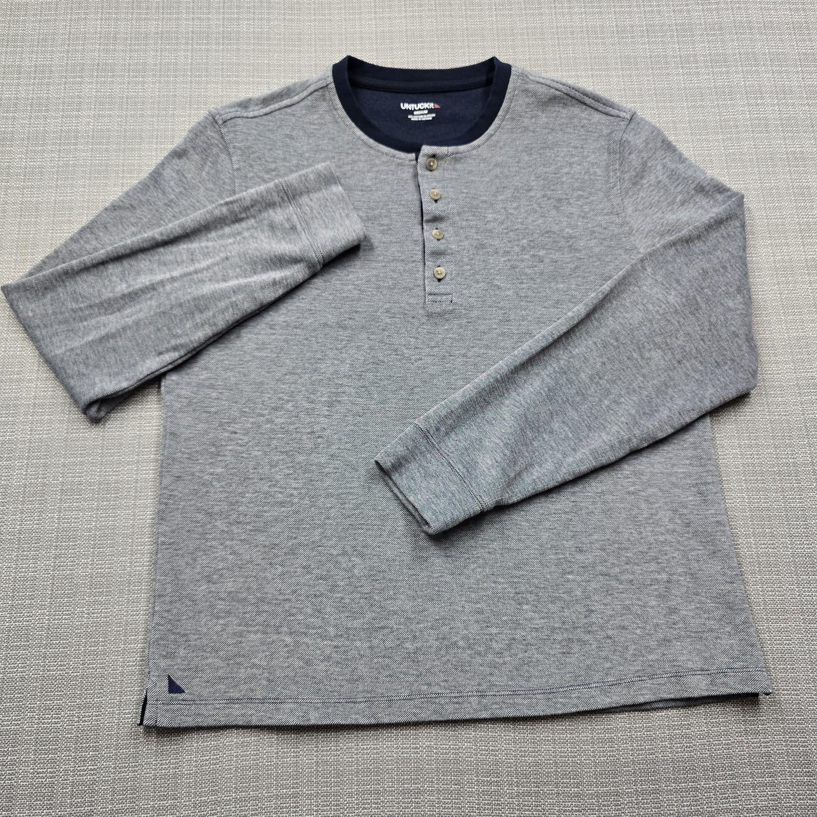 UNTUCKit Shirt Mens Medium Blue Long Sleeve Cascudo Henley Herringbone Knit gallery