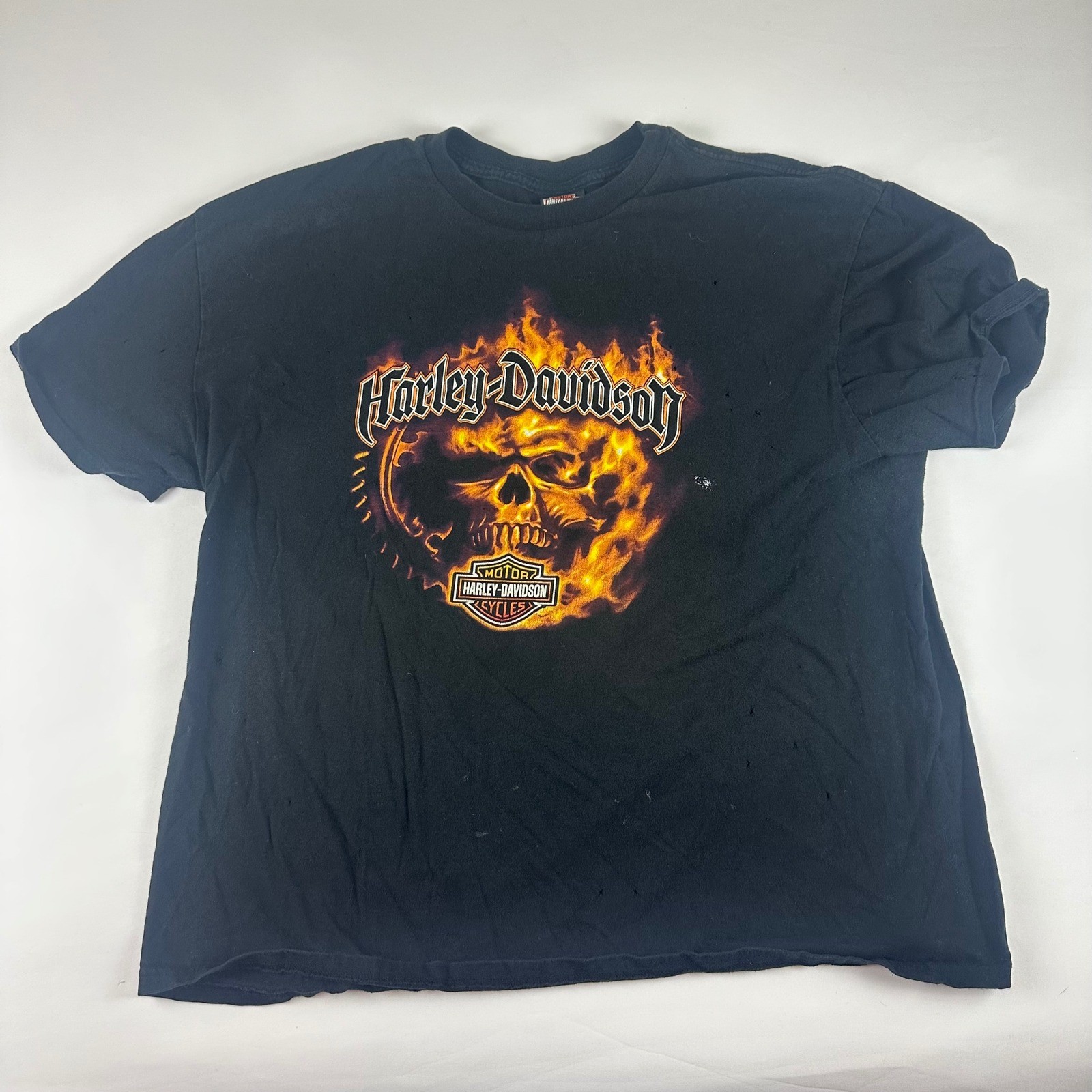 VTG Harley Davidson Men’s 2XL Black Flaming Skull Pig Trail Eurek Springs T Shrt