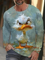 Long Sleeve Shirt Fashion 3D Animal Printed Top V Neck T-shirt for Men