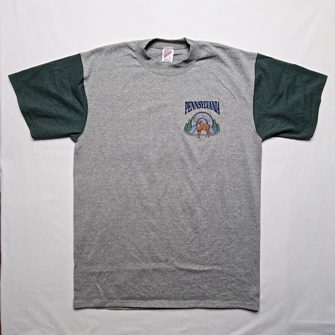 Vintage Pennsylvania Shirt Deer Nature Gray Green Mens Large Colorblock Tee gallery