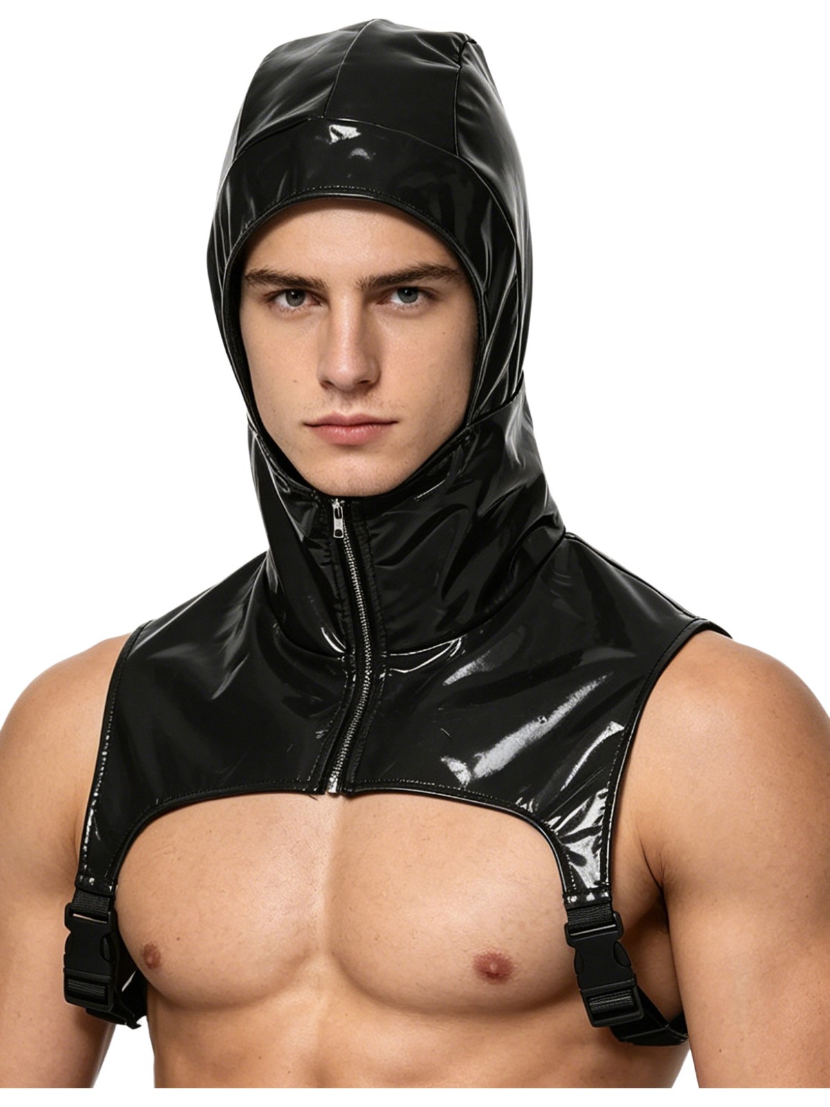 Mens Tank Top Showing Crop Top Halloween Vest Clubwear PU Wet Look Leather Pvc gallery