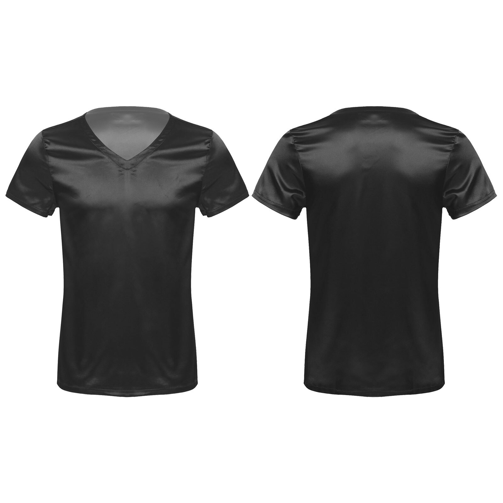 Men's Satin Pullover Short Sleeve V Neck Tops Loungewear Sleepwear Nightwear gallery