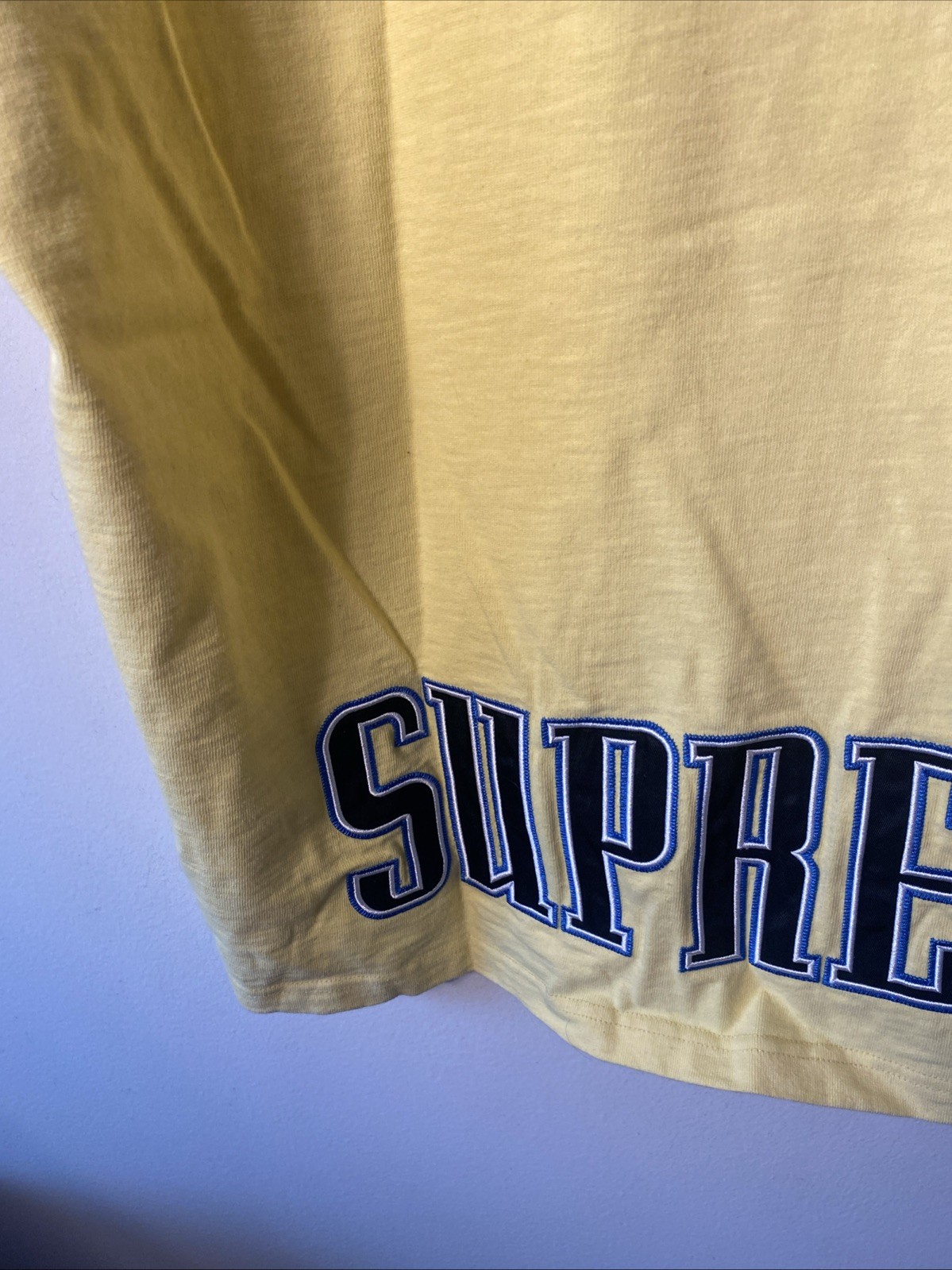 SUPREME Contrast Appliqué S/S Top Tee T-Shirt Pale Yellow FW22 Size XL Sellout gallery