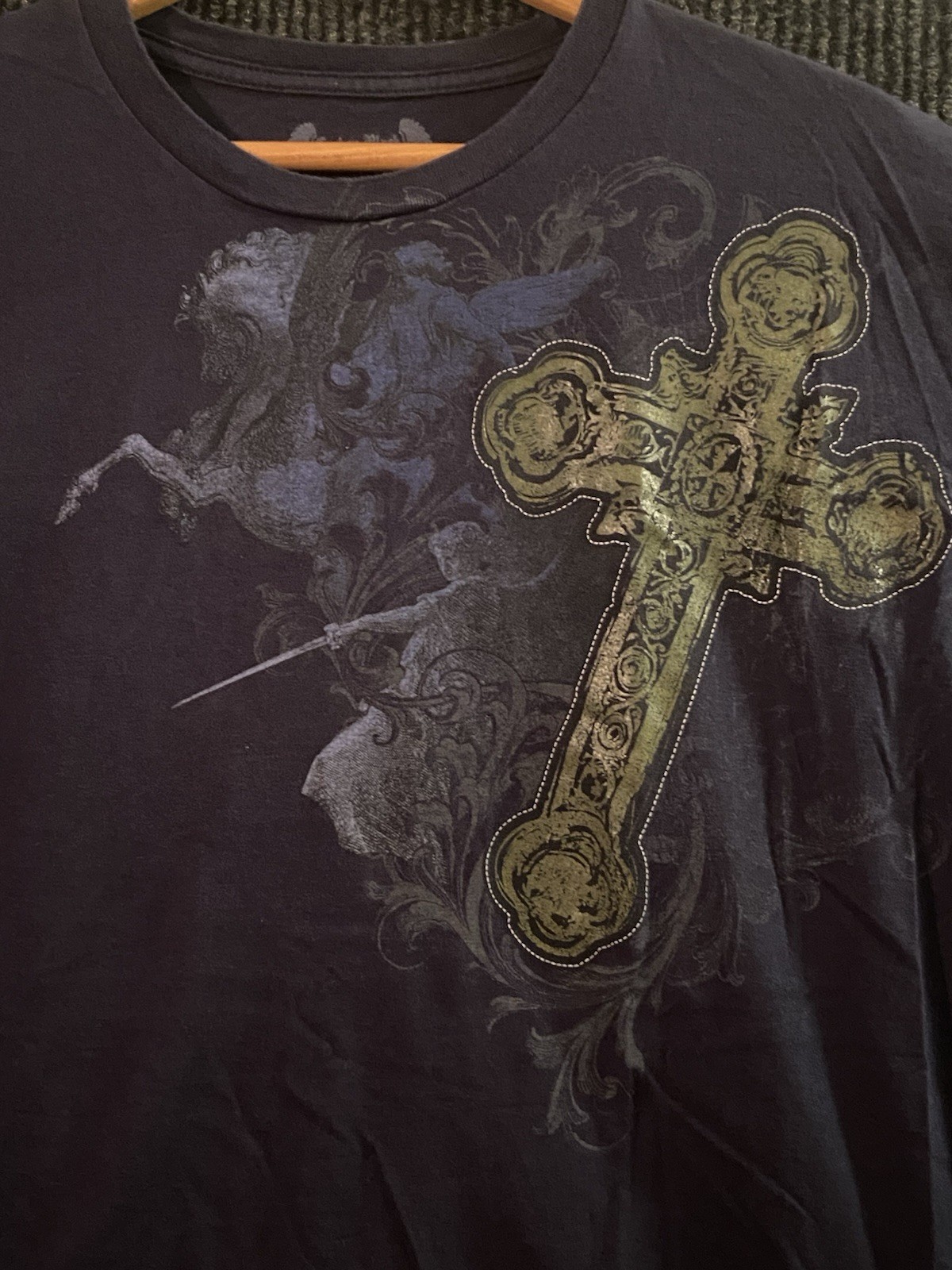 Vintage/Y2K Carbon Black T Shirt Size Large Navy Blue Crosses gallery