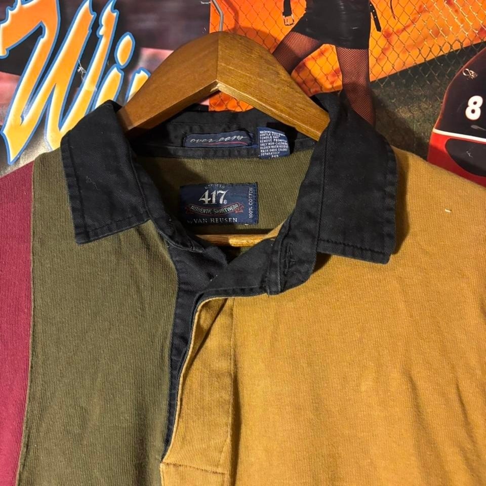 Vintage 90s Colorblock Rugby Shirt Van Heusen 417 Mens Striped Long sleeve Polo gallery
