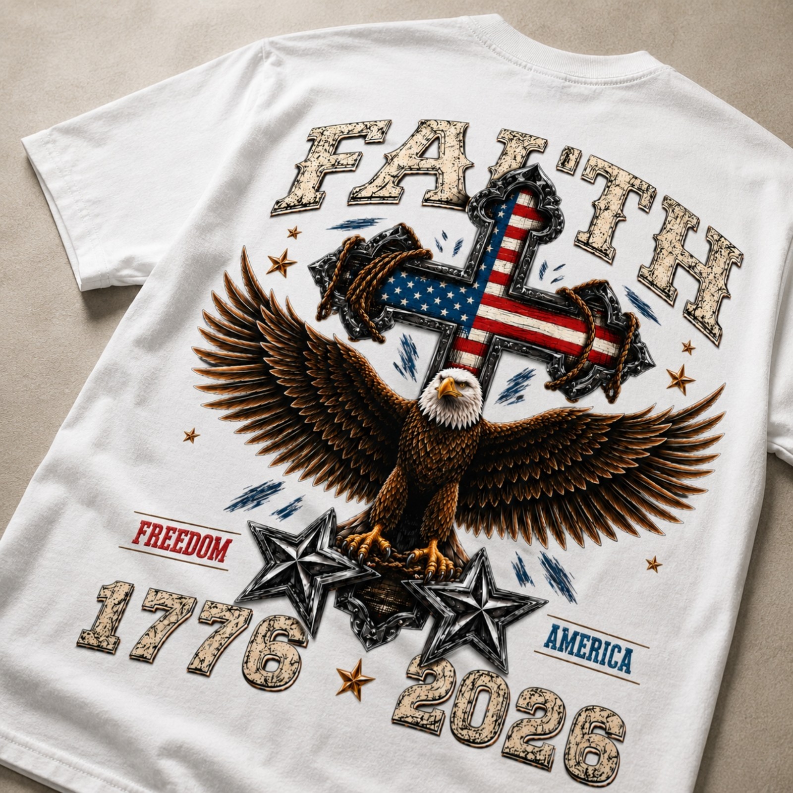 Faith Freedom America Shirt Patriotic Christian Cross Eagle 1776 2626 Tee(S-5XL) gallery