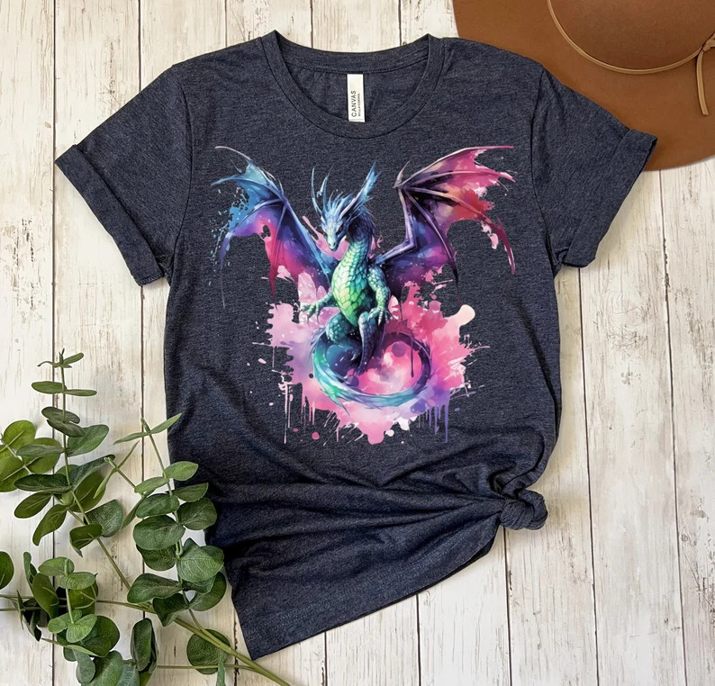 Watercolor Colorful Dragon Comfort Tee Shirt Graphic Art Unique Gift