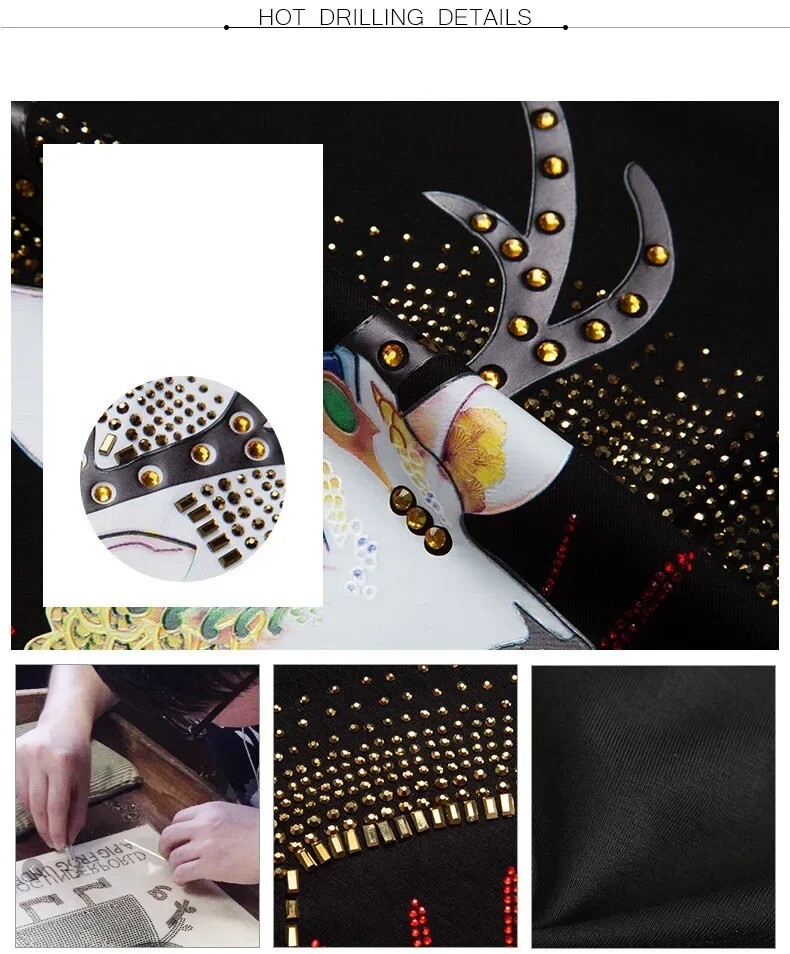 New Fashion Deer Rhinestones Summer Short Sleeve Luxury Men Streetwear T-Shirt gallery