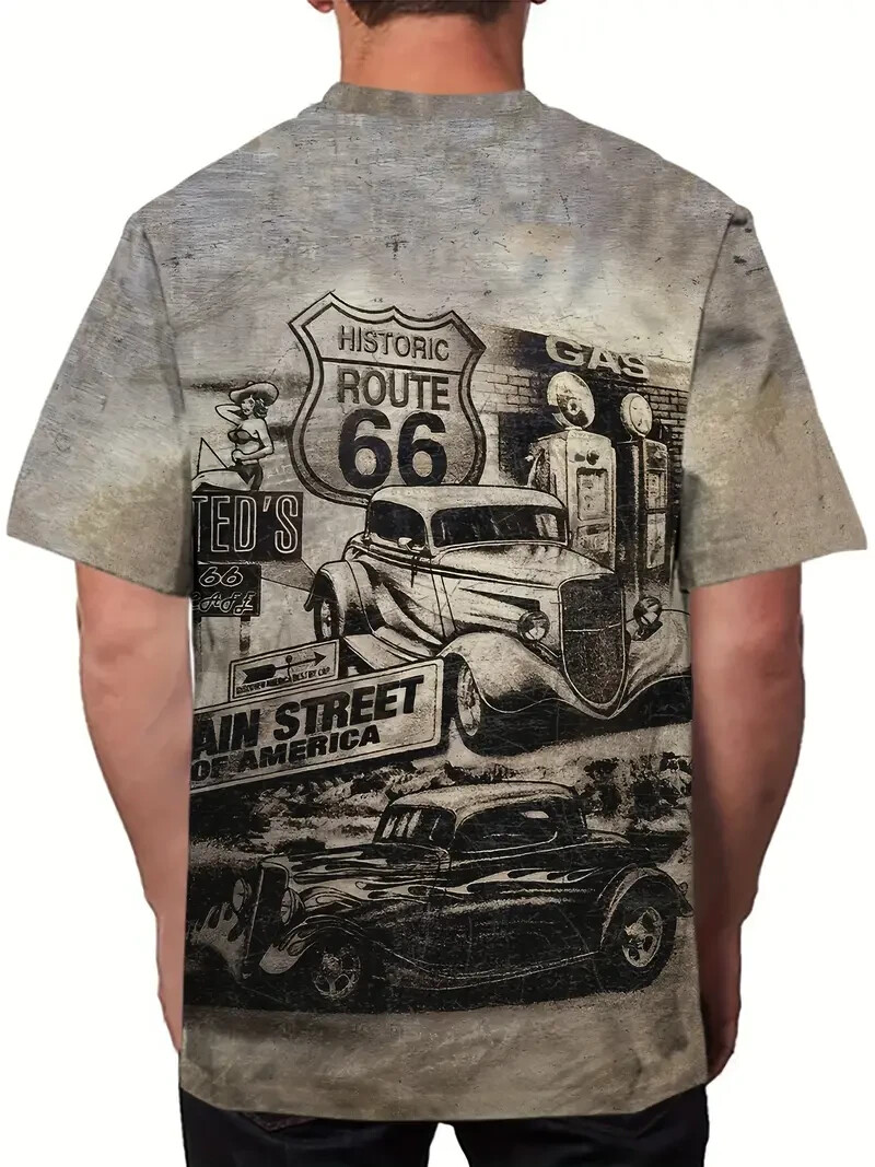 Route 66 Vintage Truck Print Men Short Sleeve T-Shirt Size X-Large new gallery