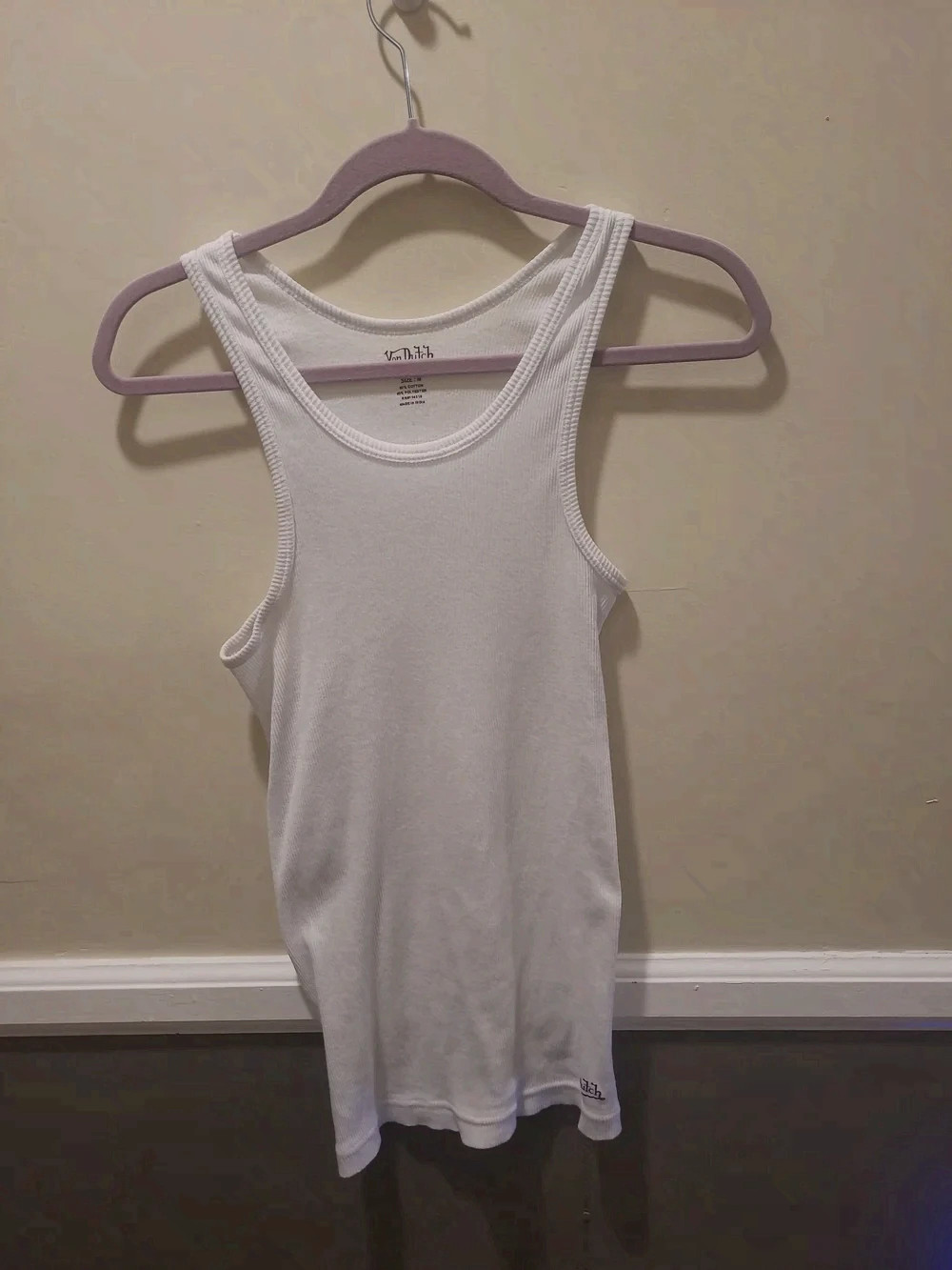 Von Dutch Originals Medium Mens Ribbed White Tank Slim Fit Scoop Neck gallery