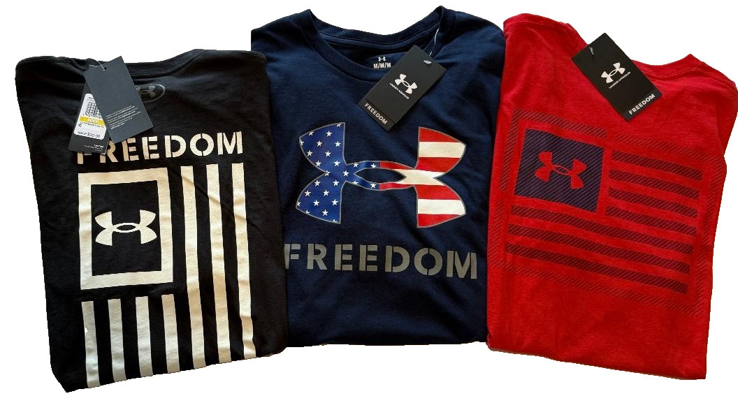 3 NEW Under Armour Men’s Shirts Logo Graphic Freedom Military Flag M Shirt NWT