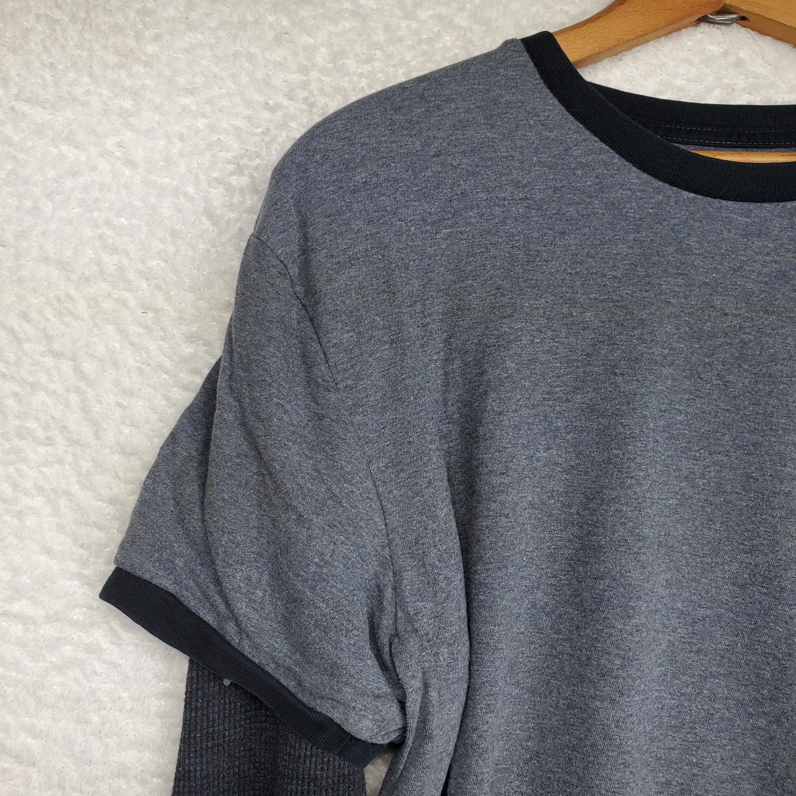 Men's Ringer Twofer Shirt Medium Gray Black Thermal Sleeve MMA Y2K Skater 90's gallery