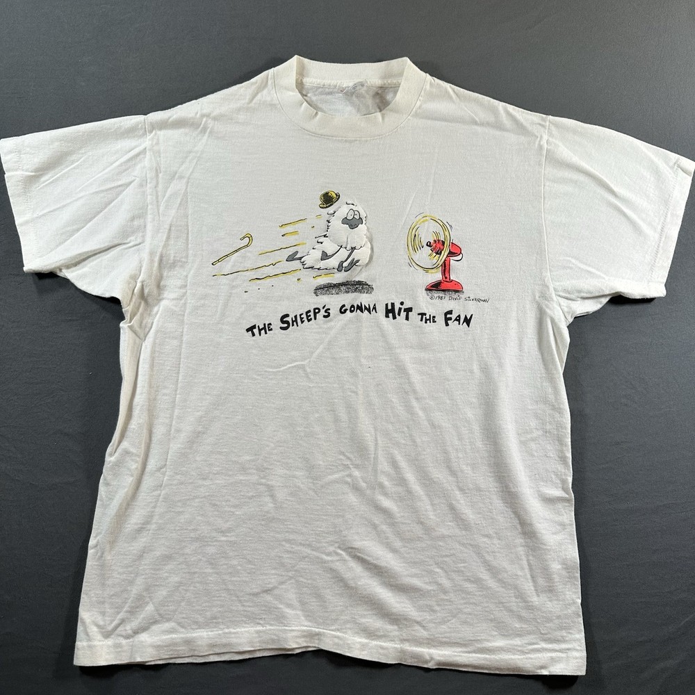 Tee Jays Sof Tee Vintage 80s Sheep Graphic White Cotton Single Stitch T-Shirt XL