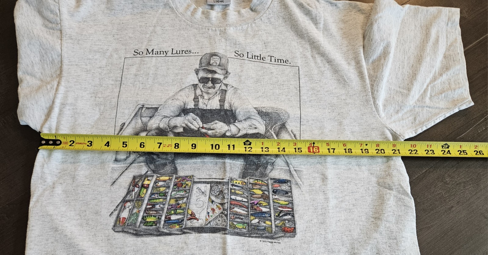 Vintage "So Many Lures So Little Time" Fishing Graphic T Shirt Men's Size L USA gallery