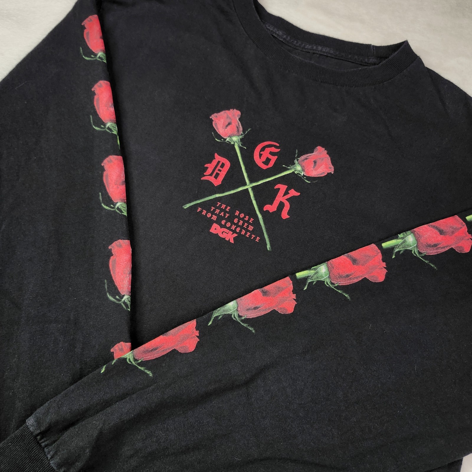 DGK Skateboards Long Sleeve Black T-Shirt Rose Skateboarding Mens Size M