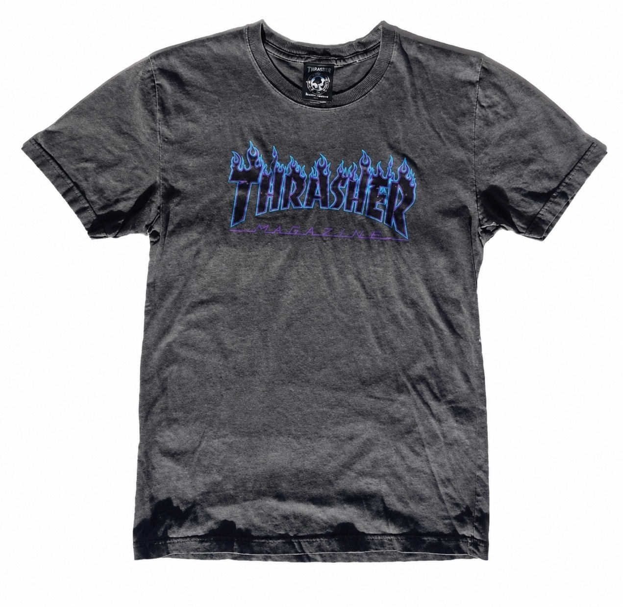 Thrasher Skateboard Brand Grey / Purple w/ Blue Flame Logo Shirt Tee Mens Size M gallery