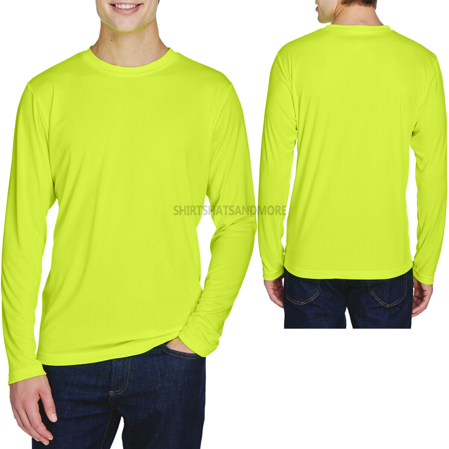 Mens Safety Yellow Long Sleeve Base Layer T-Shirt Wicking XS-XL 2X 3X 4X UV 40+ gallery