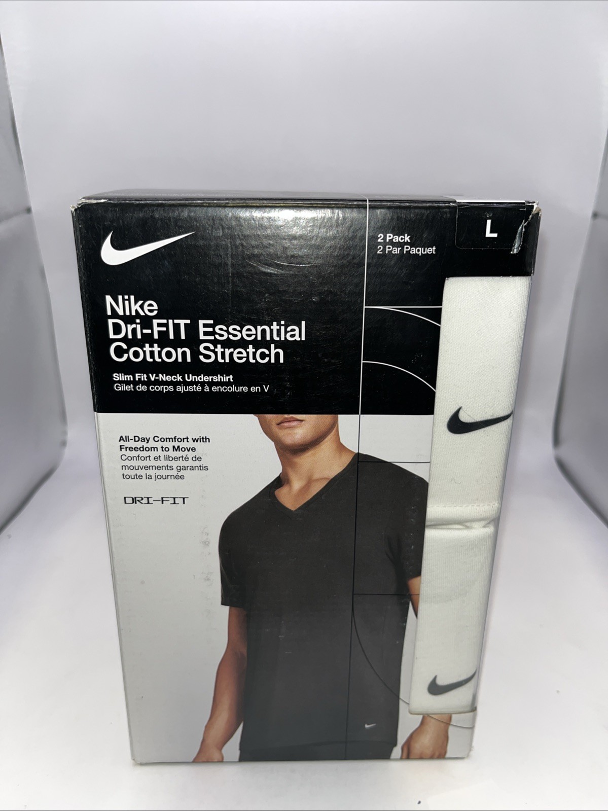 Nike Essential Cotton Stretch Slim Fit V-Neck T-Shirt 2 Pack White Size L