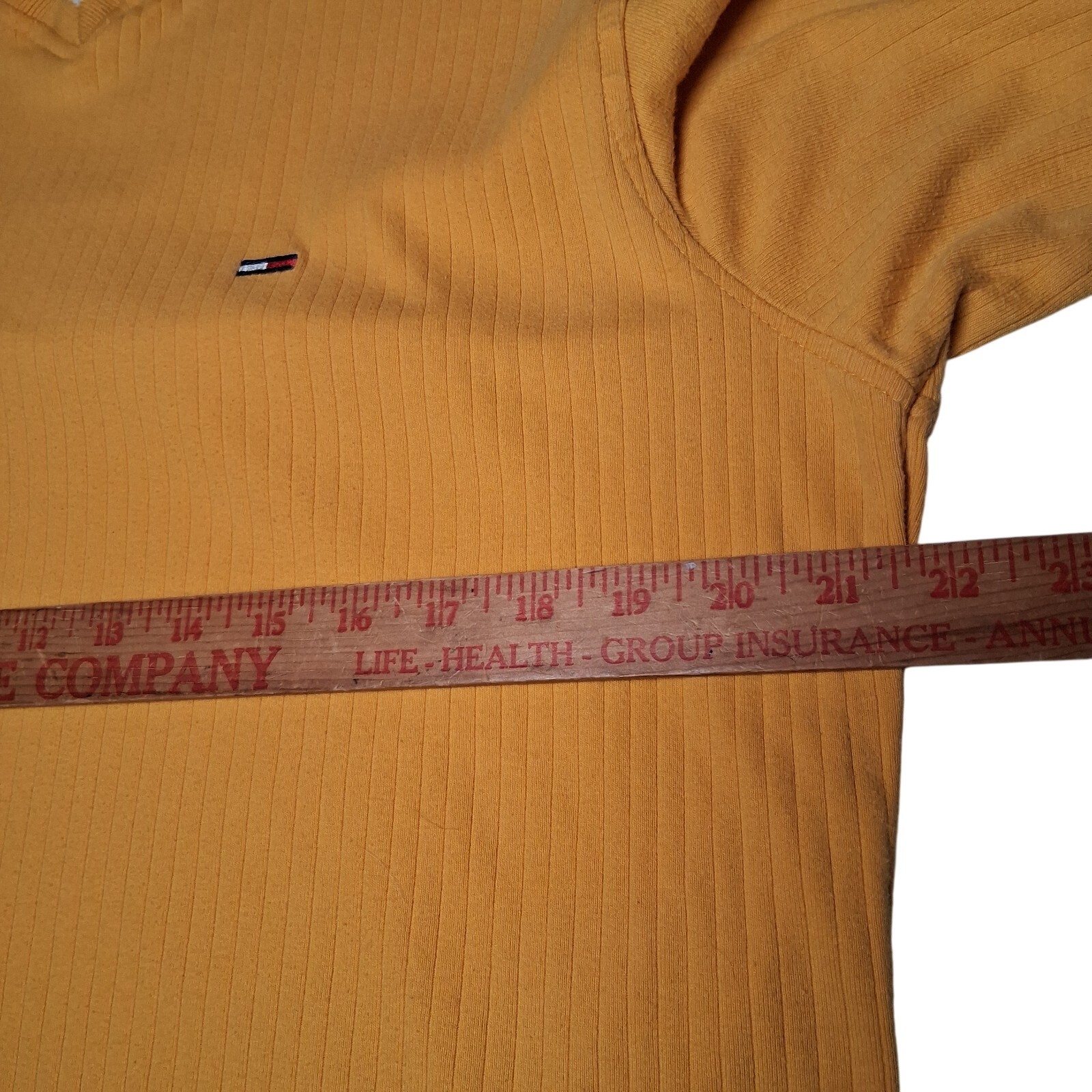 Vintage 1990s Tommy Jeans Shirt Men L Ribbed Knit Gold Long Sleeve V Neck gallery