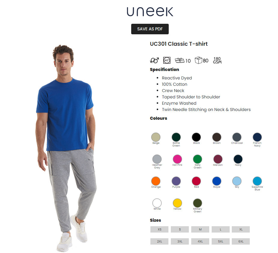 Uneek Classic T-Shirt Unisex Mens Plain Short Sleeve Blank Cotton Round Neck TOP gallery