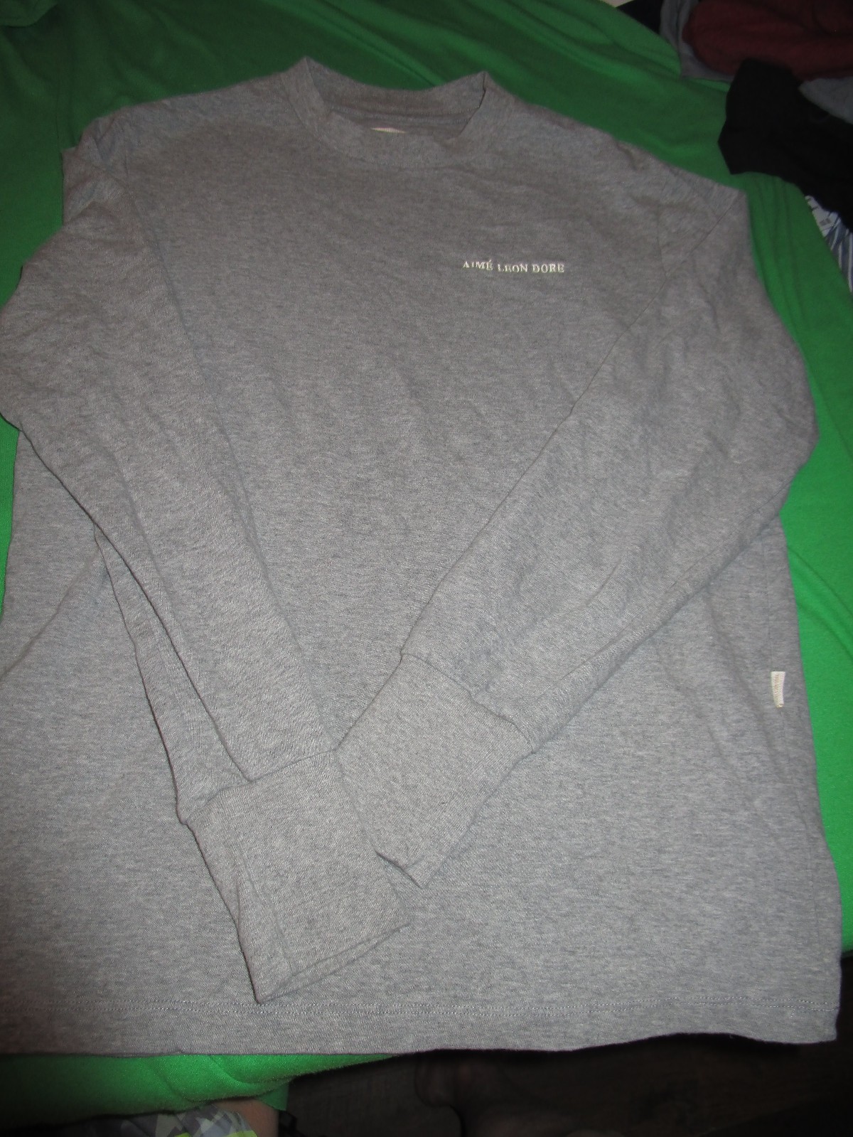 Aimé Leon Dore T-Shirt Men’s XS GRAY Cotton Long-Sleeve Logo Spellout ALD