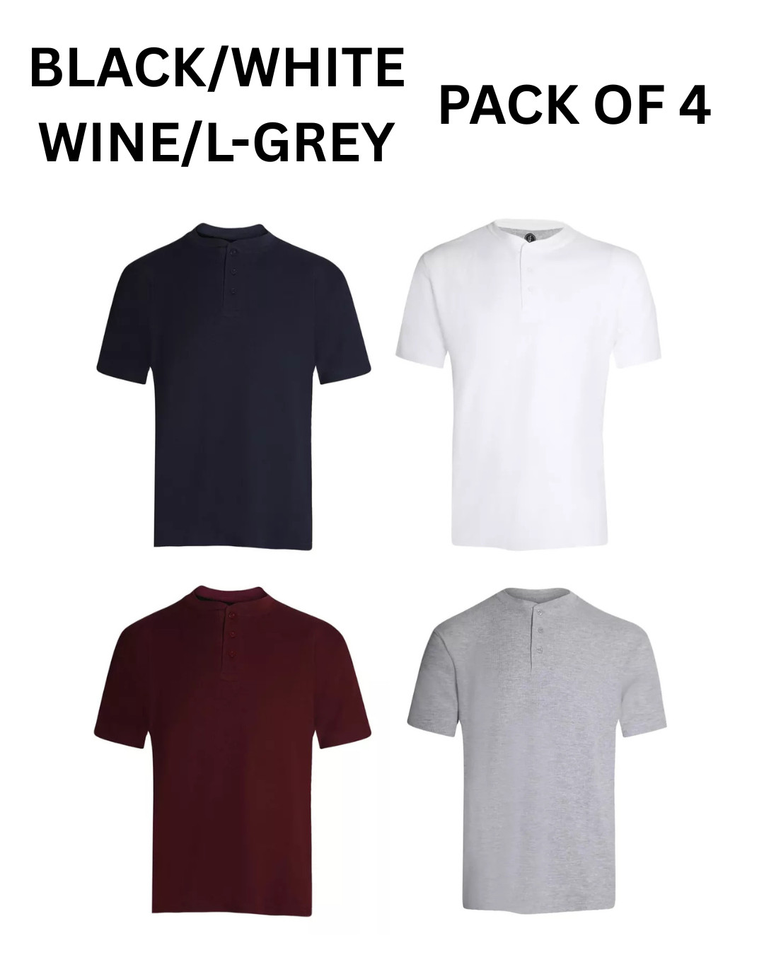 Mens Henley T-shirt Plain Waffle Knit Casual Thin Top – Pack of 4 (2310)
