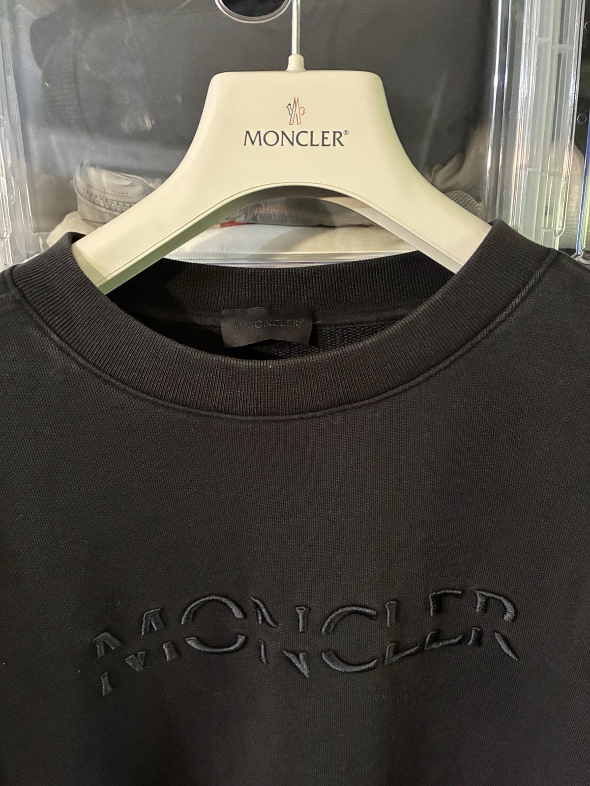 Moncler Black Crew Neck Sweatshirt Embroidered Moncler Text - Large - $985 gallery